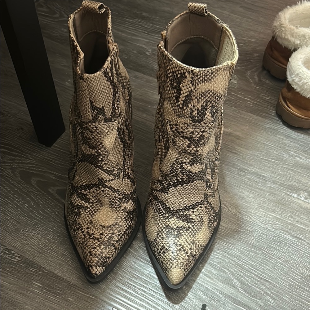 JustFab Brown Ankle Boots with Snakeskin Pattern